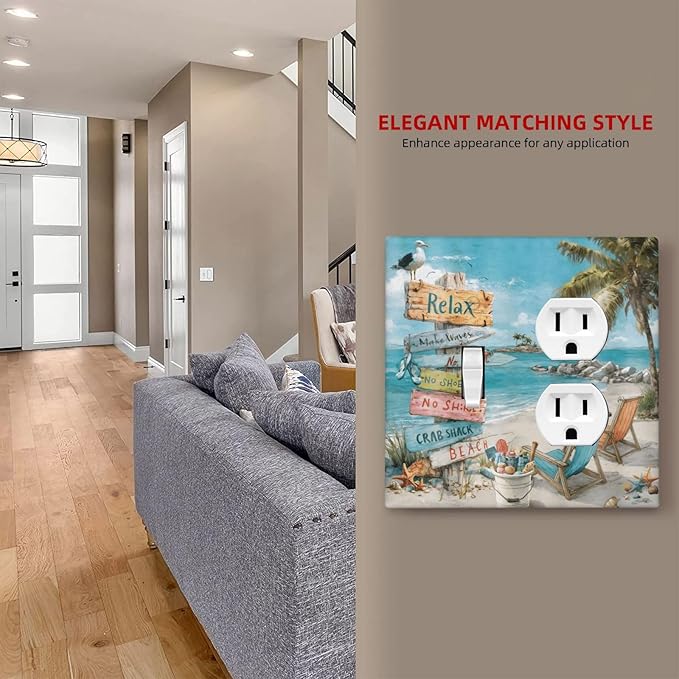 Ocean Beach Tropical Palm Tree Coastal Seaside Wallplates 1 Toggle 1 Duplex Switch Plate Electrical GFCI Faceplate Decorative Light Switch Covers for Kids Room Living Room Decor