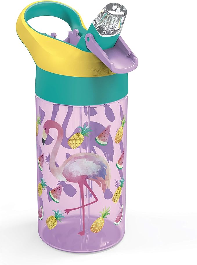 Zak Designs 16oz Riverside Desert Life Kids Water Bottle with Straw and Built in Carrying Loop Made of Durable Plastic, Leak-Proof Design for Travel, 2PK Set
