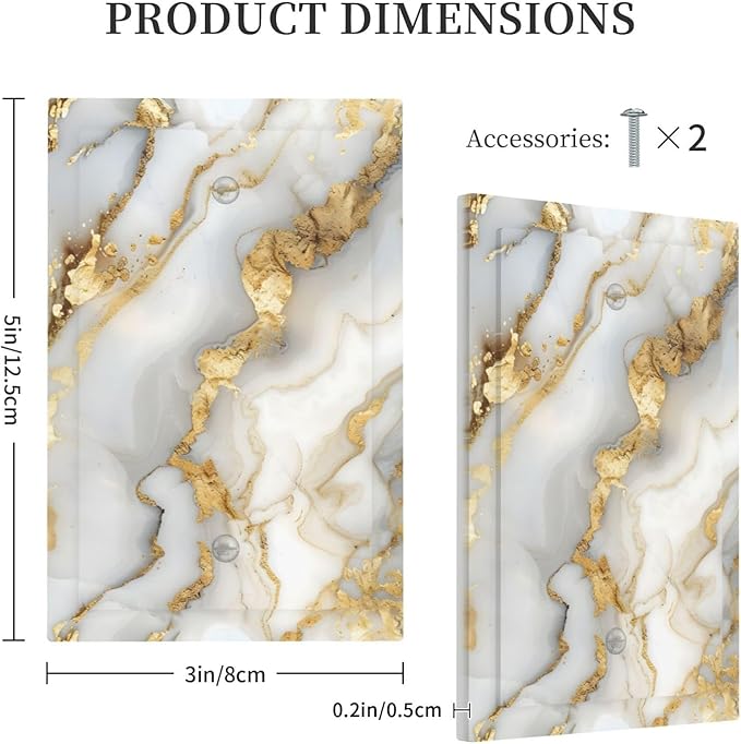 Luxurious White Gold Marble Patterns Abstract Light Switch Cover Plate 1 Gang No Device Blank Electrical Wall Plates Faceplate Decorative Switch Plate Covers for Bathroom Kitchen Decor