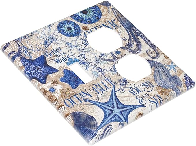 Wallplates Vintage Sea Blue Seahorse Starfish Octopus 1 Toggle 1 Duplex Switch Plate Electrical Gfci Faceplate Decorative Light Switch Covers For Kids Room Home Decor