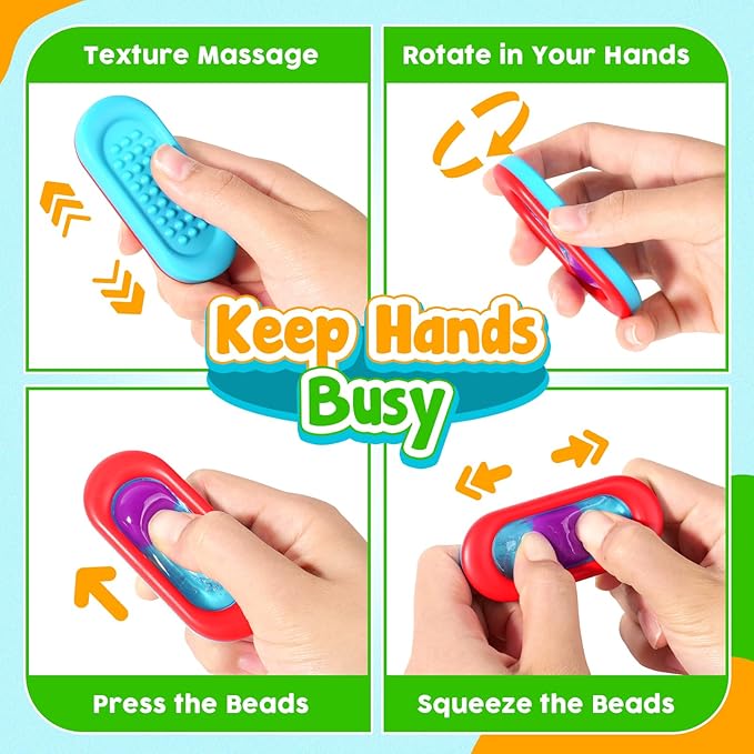 Sensory Marble Fidget Toys for Kids- 6 Pcs Quiet Fidget for Classroom, Gel Filled Autism Sensory Toys ADHD, Silent Stress Squishy Fidgets Worry Stones, Squeeze Travel Gifts for Kids Student Adults