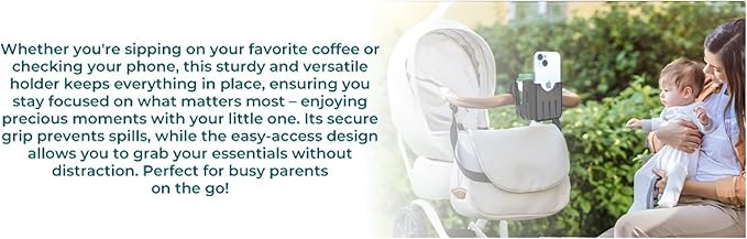 Universal, Stroller, Sturdy, Cup and Cell Phone Holder, All Black, 2-in-1, for Carriages, Walker, Wheelchairs, Rollator, Scooters & Bike Phone & Cupholder Organizer - Easy to Install