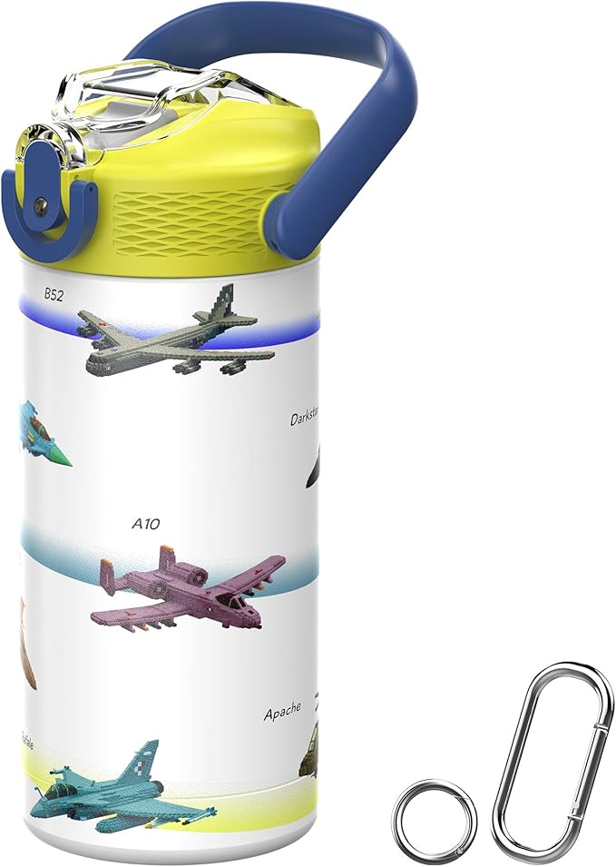 MYFOREST 14oz/400ml Insulated Kids Water Bottle, Odor-Free Surgical Grade Liner, Dishwasher-Safe, Name Spot, Soft Sipper, Gift for AvGeek (Block Guardians: Air)