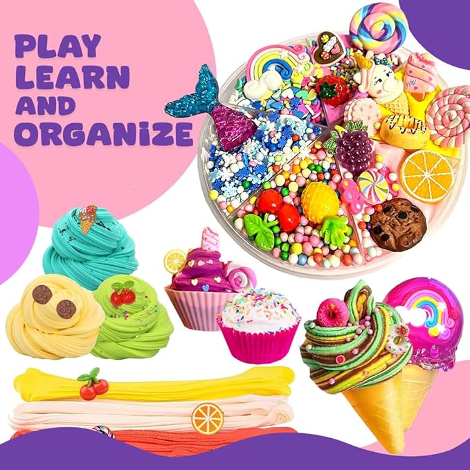 Jumbo Butter Slime Kit for Girls Ages 8-12 -49 Pcs-20 Colorful Slimes Including 15 Butter Slime & 5 Crystal Slimes, Charms Kit & More Accessories - Non Toxic, Non Sticky Slime for Kids - Sensory Toys