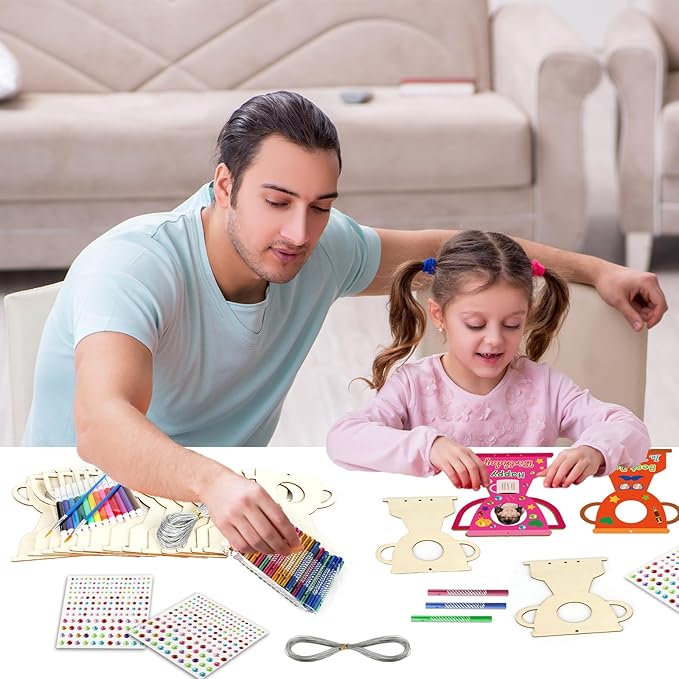 gisgfim 16 Pack Father’s Day Wind Chime Crafts Kits for Kids Make Your Own Trophy Wind Chime Wooden DIY Arts Craft Decoration for Father’s Day Party School Classroom Activity Art Project Supplies Gift