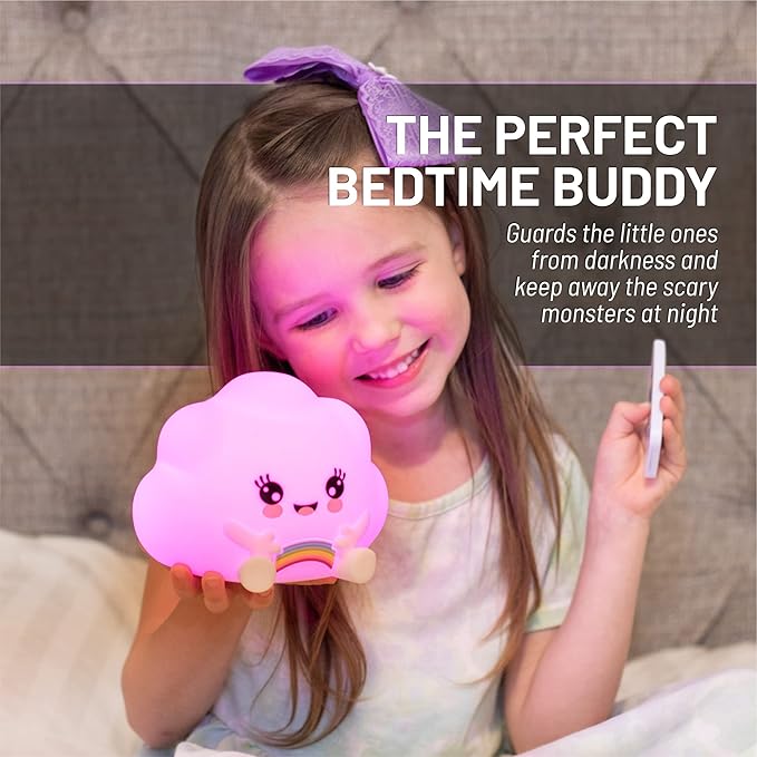 Lumipets Cloud Squishy Night Light for Kids | Soft Silicone Bedside Mood Lamp with Remote & Tap Control | Rechargeable Color Changing Night Light for Boys & Girls | Portable Nightlight with USB Cord