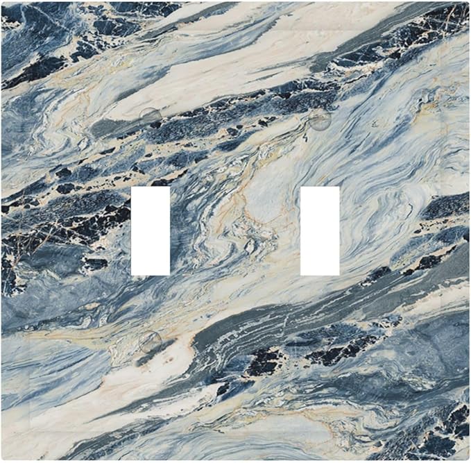 Decorative Switch Plates Blue Grey Marbling Modern Abstract Design 2 Gang Double Toggle Wall Plate Outlet Light Switch Cover Electrical Faceplate for Bedroom living Room Decor