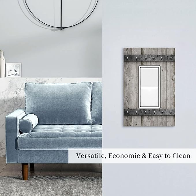 Decorative Outlet Covers Vintage Wood Barn Door Texture Printed Country Farmhouse 1 Gang Single Decora GFCI Device Light Switch Cover Plate 1 Rocker Wall Plate Jumbo Switch Plate Cover