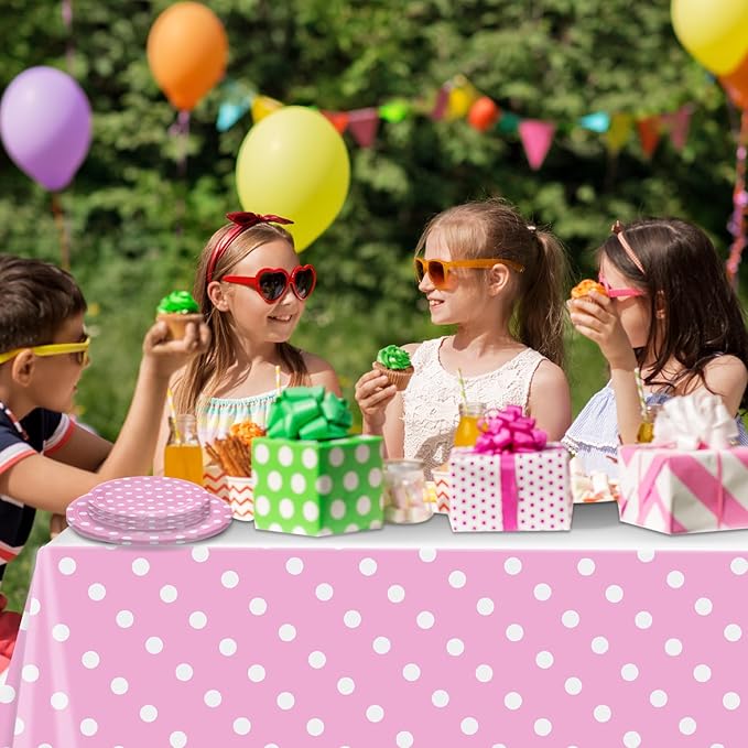 62Pcs Birthday Party Decorations with Dots Design, Pink Polka Dot Party Supplies Includes 20 9'' Plates, 20 7'' Plates, 20 Napkins and 2 Tablecloth for Birthday Minnie Mouse Theme Party Decorations