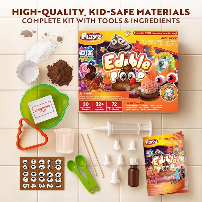 Playz Edible Poo Chocolate & Candy Making Science Kit for Kids Ages 8-12 Years Old - Food Science Chemistry Kid Science Kit with 30 Experiments, Educational Science Kits for Boy & Girls