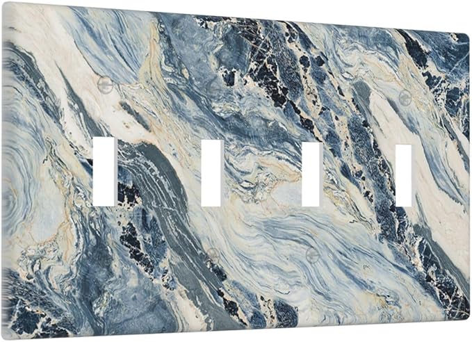 Light Switch Covers Blue Grey Marbling Modern Abstract Design Quad Toggle 4 Gang Wall Plate Electrical Faceplate Decorative Switch Plates for Bedroom living Room Decor