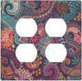 Mandala Boho Paisley Purple Floral Colorful Flower Outlet Covers 2 Gang Double Duplex Decorative Light Switch Covers Electrical Wallplates Socket Faceplate for Home Bedroom Decor