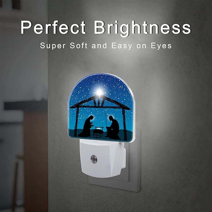 Nativity Night of Jesus Night Light for Kids,Christmas Christian Jesus Plug in Night Light with Dusk to Dawn Sensor, 0.5w Energy Saving Nightlight for Hallway Stairway Kitchen Bedroom