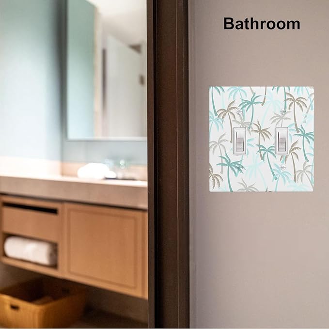Tropical Palm Tree 2-Gang Double Toggle Switch Plate, Green Palm Leaf Wall Plate for Beach House, Sunroom, Bathroom & Home