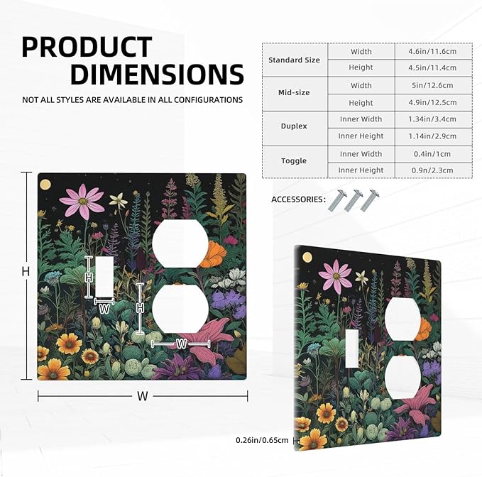 Decorative Outlet Covers Brainstorming Sketches of Weeds Wildflowers Plants 2 Gang Wall Plate Cover Single Toggle Duplex Combo Two Switch Light Switch Cover Plate Face Plate