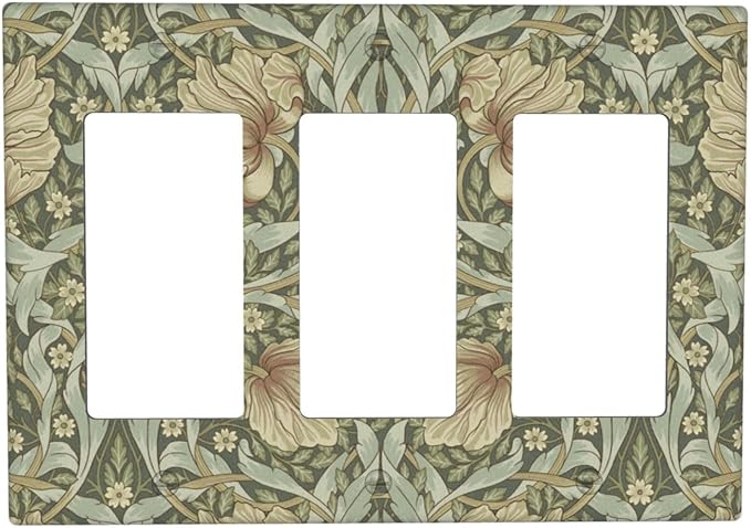 William Morris Pimpernel Flowers 3 Gang Rocker Outlet Covers Triple Rocker Light Switch Cover Vintage Floral Green Botanical Wall Plate Decorative for Country Bedroom Kitchen Living Room Décor