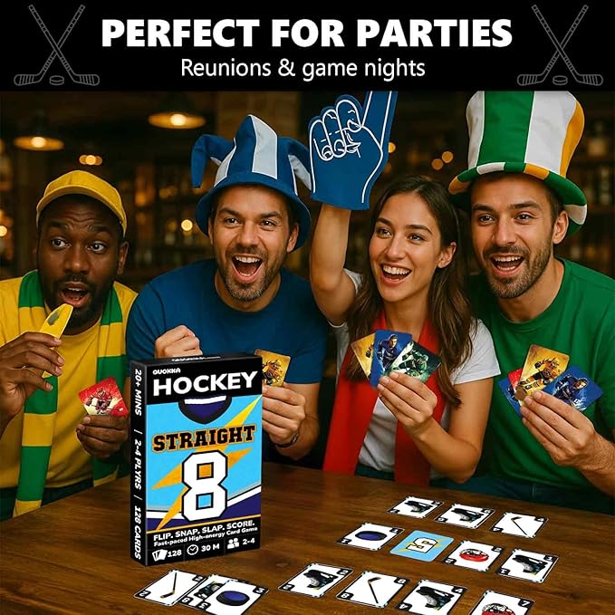 QUOKKA Hockey Fast-Paced Card Game for Kids & Adults – 128 Cards & Easy Rules – Quick & Fun Matching Game – 2-4 Players – Ages 8+ – Perfect for Family Games Night, Travel and Parties