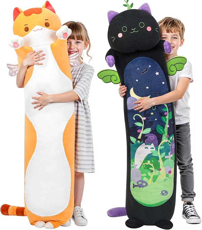Mewaii Long Cat Plush 5 Sizes, 120% Extra Filling Giant Plushness Kids Body Pillow, Kawaii Cute Brown Cat Stuffed Animals Plushies, Big Long Body Pillow Cat Plush Gift for Girls 44”