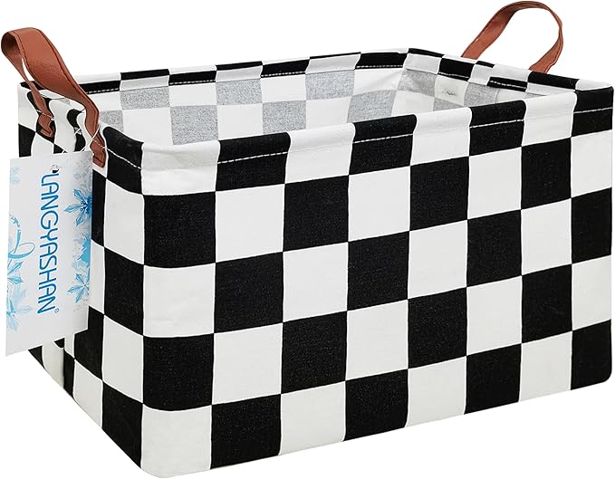 LANGYASHAN Rectangular Storage Bin Collapse Canvas Fabric Cartoon Storage Basket with Handles for Organizing Home Kitchen Boys and Girls Toys Office Closet Shelf Baskets (Rec-Racing flag)