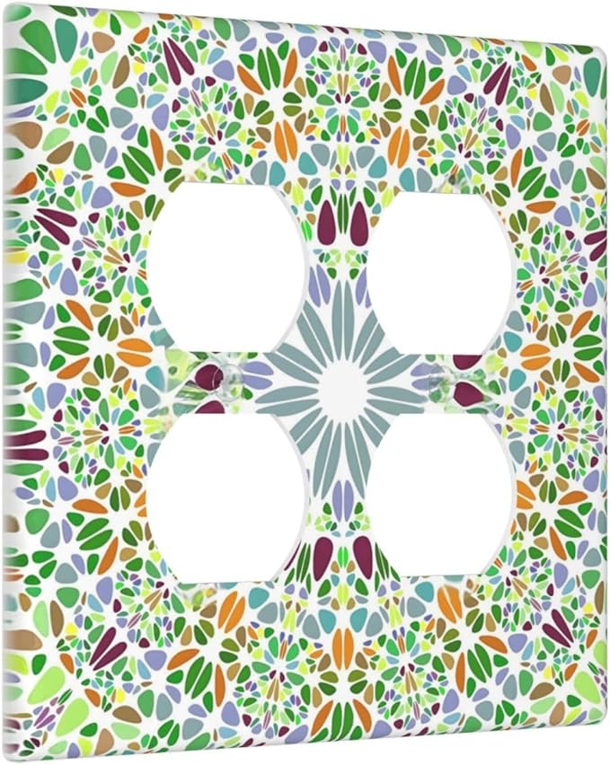 Mandala Flower Abstract Round Mosaic Floral Outlet Covers 2 Gang Double Duplex Decorative Light Switch Covers Electrical Wallplates Socket Faceplate for Bedroom Living Room Decor