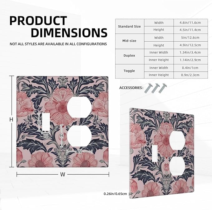 Pink Floral Vintage Botanical Boho Flower Wallplates 1 Toggle 1 Duplex Switch Plate Electrical GFCI Faceplate Decorative Light Switch Covers for Farmhouse Home Decor