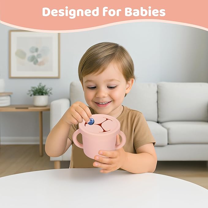 Snack Containers, Silicone Food Grade Silicone Cups, Toddler Snack Container Cups with Handles and Lid for Toddlers (Color 3)