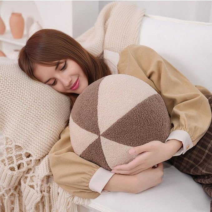 12 Inch Round Hugging Pillow Plush Toy Soft Plushies Throw Pillows Kids' First Plush Toys for Home Decor Or Gift for Kids and Lovers (Cream&Coffee)