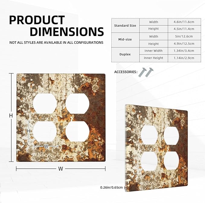 Outlet Covers Vintage Metal Rust Texture Peeling Paint 2 Gang Double Duplex Decorative Light Switch Covers Electrical Wallplates Socket Faceplate For Farmhouse Cabin Decor