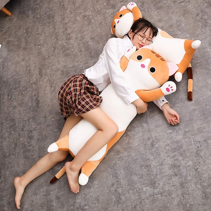 Long Cat Plush Pillow, Soft Cat Stuffed Animals Body Pillow Kitten Plush Hugging Pillow Toy Gifts for Kids (Brown, 35.4 inch)
