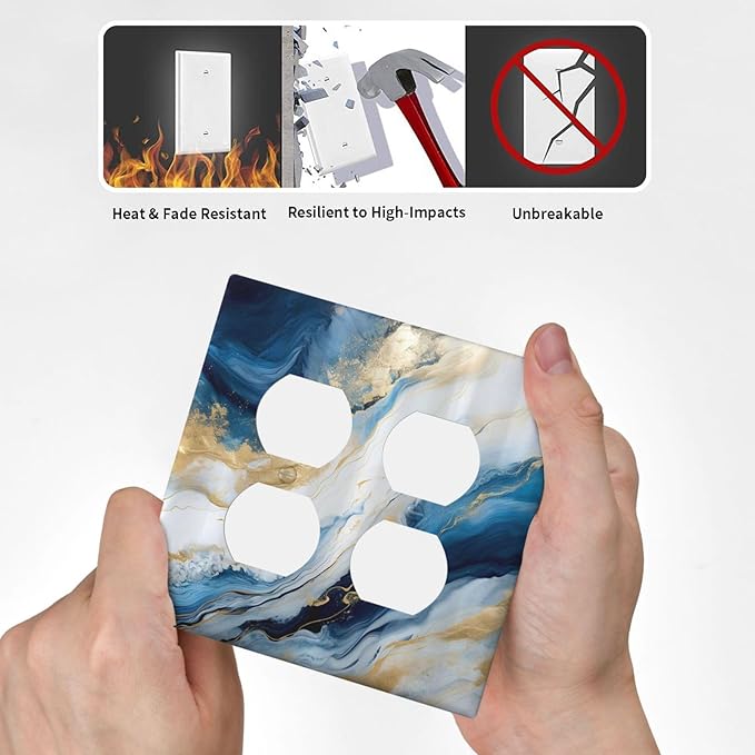 Decorative Outlet Covers Abstract Blue Granite Luxury Watercolor Marble Texture Print 2 Gang Wall Plate Cover Double Duplex Receptacle Two Switch Light Switch Cover Plate Jumbo Face Plate