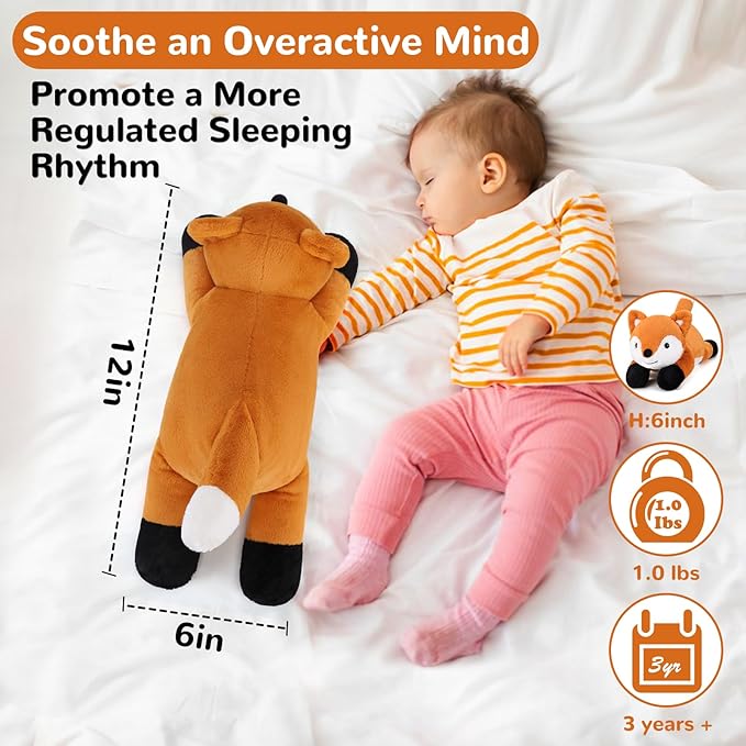 gnomantic Fox Weighted Stuffed Animals - 12 Inch 1.0 Pounds Weighted Plushies Fox - Small Plush Stuffed Animals Pillow - Cute Plush Toys Gifts for Kids & Adults