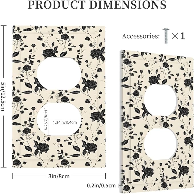 Black Rose Dark Romance Wildflowers Floral Outlet Covers 1 Gang Duplex Light Switch Cover Decorative Switch Plates Electrical Receptacle Faceplate Wall Plate for Bedroom Living Room Decor