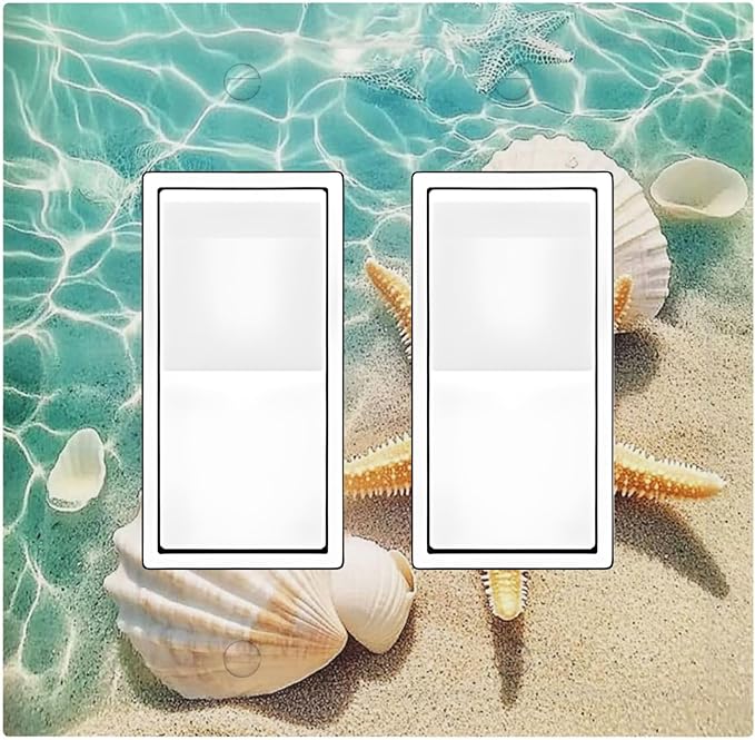 Decorative Outlet Covers Sea Shells And Star Fish In Ocean Beach 2 Gang Double Gfci Rocker Electrical Wall Panels Light Switch Cover Plate For Bathroom Home Decor