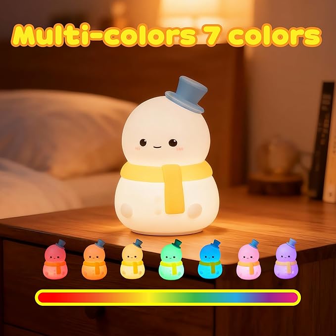 Snowman Squishy Light Silicone Touch Night Lamp, Nursery Novelty Christmas Lamp for Bedroom Decor, Squishy Night Light with Colorful Glow