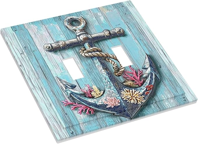 Decorative Switch Plates Anchor Coastal Beach Nautical Coral 2 Gang Double Toggle Outlet Light Switch Cover Wall Plate Electrical Faceplate For Farmhouse Cabin Decor