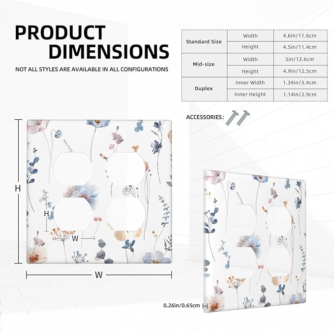 Wildflowers Plant Leaves Floral Berry Outlet Covers 2 Gang Double Duplex Decorative Light Switch Covers Electrical Wallplates Socket Faceplate for Bed Room Living Room Decor