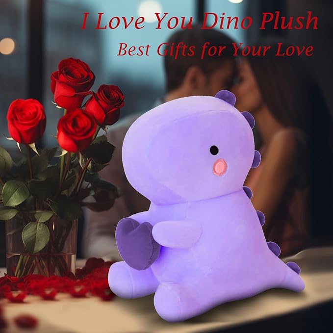 SQEQE Dinosaur Stuffed Animal, Loving Soft Dino Plush Toys with Holding Heart for Valentine Day, Sweet Romantic Anniversary Birthday Gift for Her Girls Boys Girlfriend(Purple,12 inch)