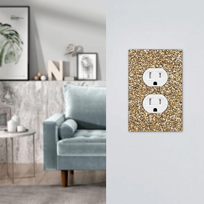 Outlet Covers Gold Glitter Sequins 1 Gang Duplex Light Switch Cover Plate Decorative Switch Plate Covers Electrical Socket Cover for Bedroom Cabin Decor