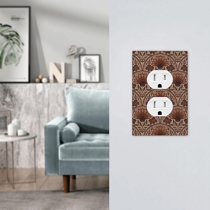 Earth Tone Floral Rustic Damask Boho Flower Outlet Covers 1 Gang Duplex Light Switch Cover Decorative Switch Plates Electrical Receptacle Faceplate Wall Plate for Farmhouse Home Decor