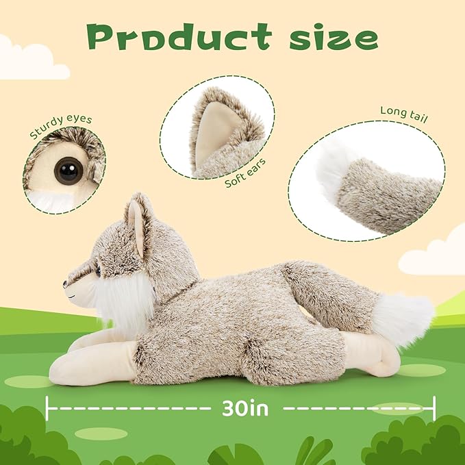 BENINY Giant Wolf Stuffed Animal 30", Super Soft Pillow Plush Toy, Big Fluffy Plushie Gift for Birthdays & Christmas