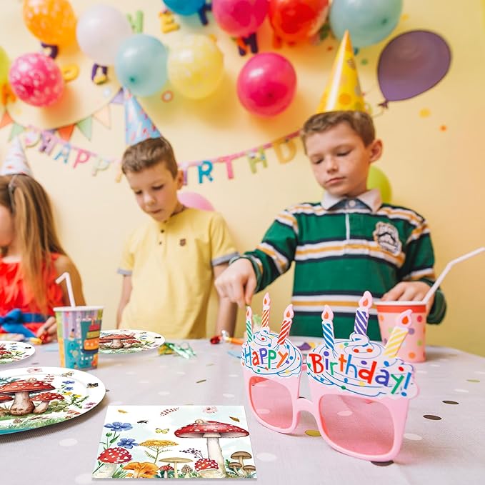 40PCS Mushroom Birthday Decorations Forest Theme Fairy Birthday Party Decorations Mushroom Decorations for Party Mushroom Plates and Napkins for Kids Boys Girls Baby Shower
