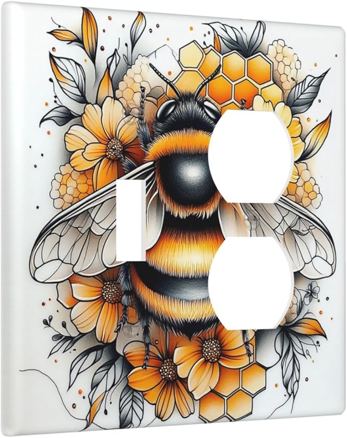 Wallplates Bee Honeycomb Flowers Plant Leaves 1 Toggle 1 Duplex Switch Plate Electrical Gfci Faceplate Decorative Light Switch Covers For Nursery Kids Room Decor