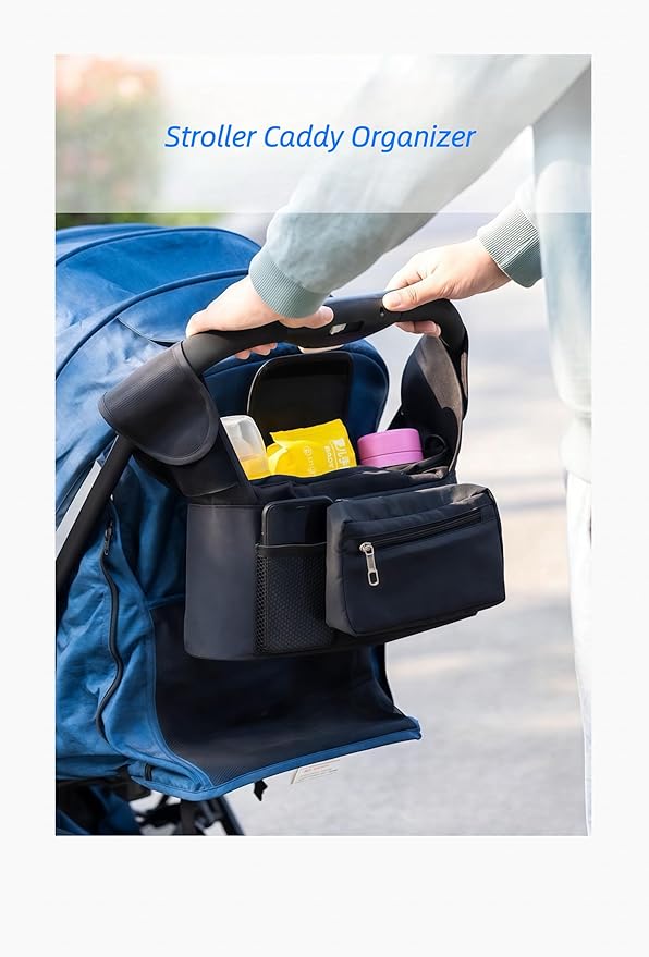 Stroller Organizer with Insulated Cup Holders & Detachable Wristlet | Universal Fit Stroller Caddy | Converts to Shoulder Bag | Holds Bottles, Phone, Diapers