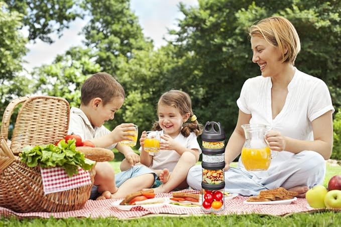 BeneLabel Stackable Food Storage Containers with Twist Lock System - BPA-Free Tritan Containers for Travel, Formula, Protein Powder, Snacks - Leakproof & Dishwasher Safe - 31 oz (Black)