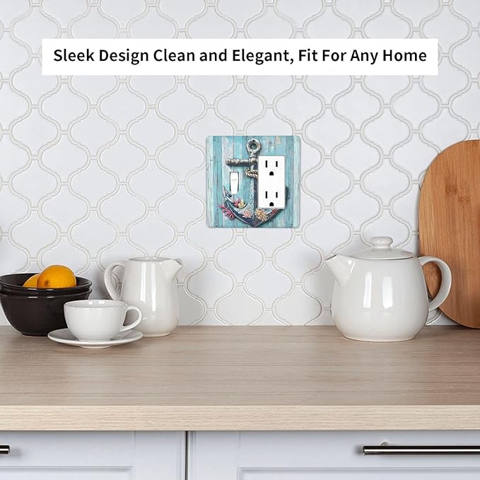 Outlet Covers Anchor Coastal Beach Nautical Coral 1 Toggle 1 Rocker Combination Decorative Wall Plate Electrical Switch Plates Light Switch Cover Plate For Farmhouse Cabin Decor