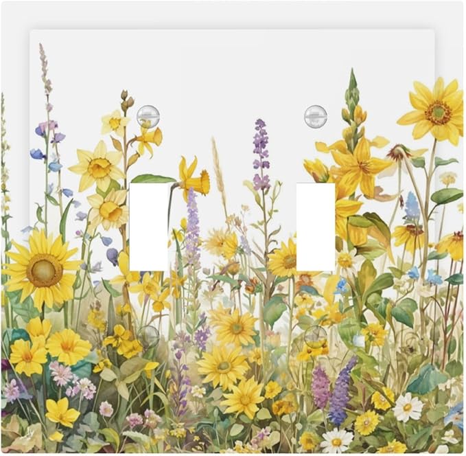 Wildflowers Sunflower Lavender Daisy Floral Decorative Switch Plates 2 Gang Double Toggle Outlet Light Switch Cover Wall Plate Electrical Faceplate for Bedroom Living Room Decor