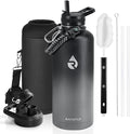 RAYMYLO Insulated Water Bottle 87 oz, Triple Wall Vacuum Stainless Steel (Cold for 48 Hrs), Leak Proof & Non-BPA, Modern Water Flask Jug with Paracord Handle & Straw Spout Lids, Dark Grey