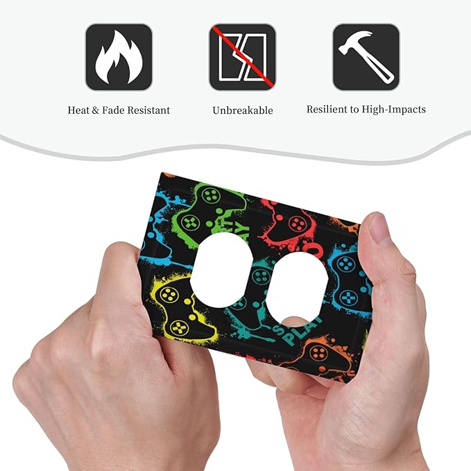 Gaming Hippie Gamer Modern Gamepad Colorful Graffiti Outlet Covers 1 Gang Duplex Light Switch Cover Decorative Switch Plates Electrical Receptacle Faceplate Wall Plate for Kids Room Nursery Decor
