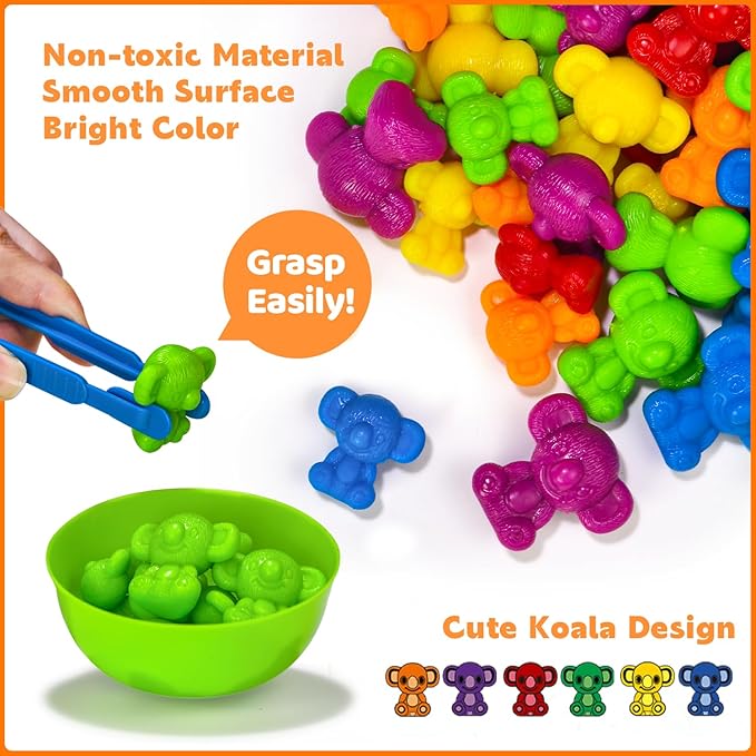 Pairez Toys Counting Toys for Kids, Animal Koala Counters w/Activity Cards for Playing Snakes and Ladders, Ludo Board Games, Math Learning Manipulatives, Early Development Toys for Preschool Toddlers