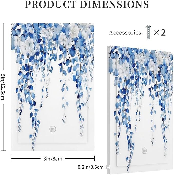 Blue Eucalyptus Leaves Floral Vine Flower Light Switch Cover Plate 1 Gang No Device Blank Electrical Wall Plates Faceplate Decorative Switch Plate for Bedroom Living Room Decor